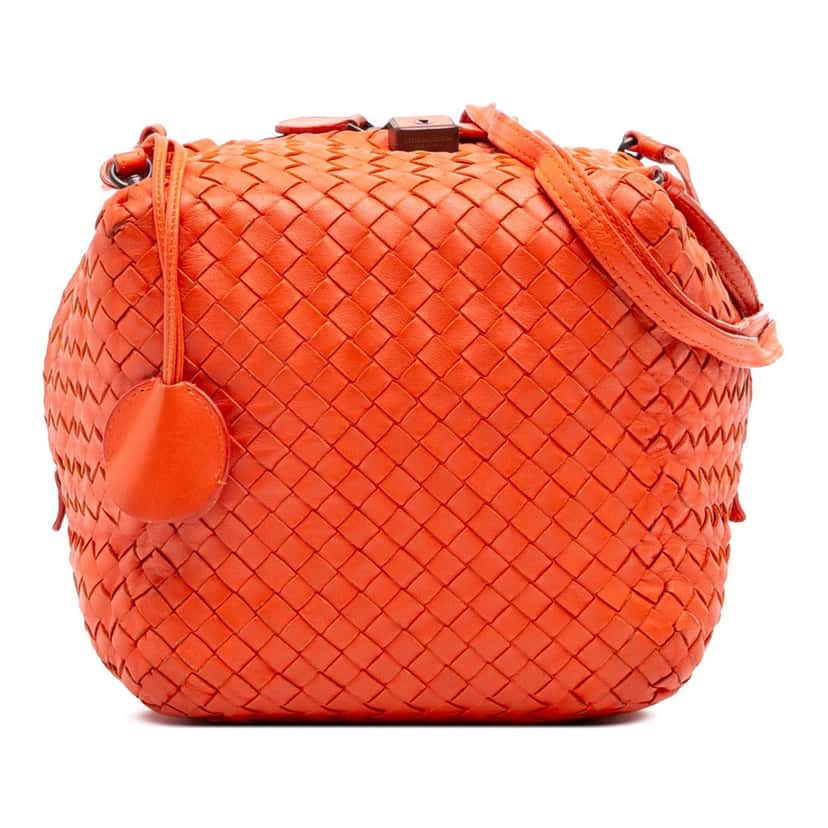 Bottega Veneta Nappa Intrecciato Cube Crossbody Orange Leather Good condition - Front View
