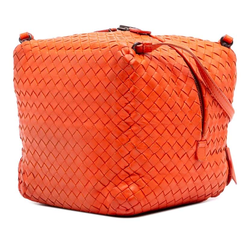 Bottega Veneta Nappa Intrecciato Cube Crossbody Orange Leather Good condition - Back View