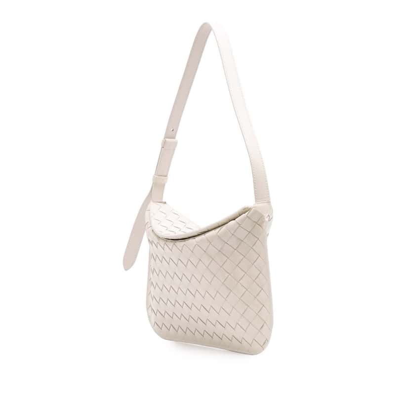 Bottega Veneta Brushed Calfskin Intrecciato Cradle Fold Over Shoulder Bag White Leather Good condition - Back View