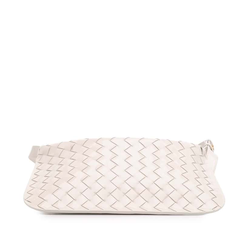 Bottega Veneta Brushed Calfskin Intrecciato Cradle Fold Over Shoulder Bag White Leather Good condition - Inside View