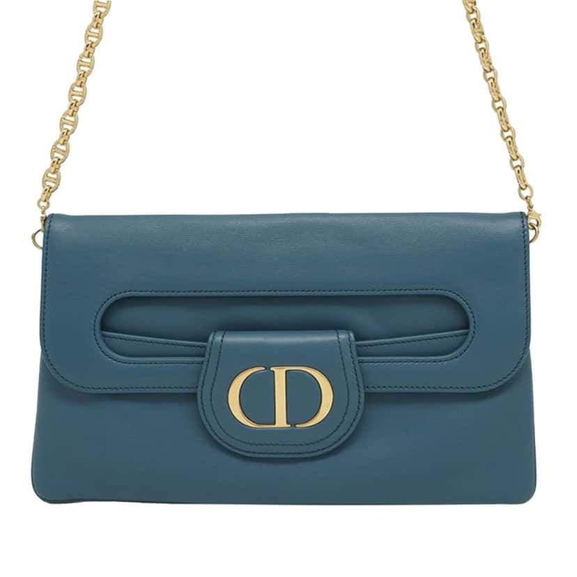Dior Medium Calfskin DiorDouble Chain Bag Blue Leather Good condition - Front View