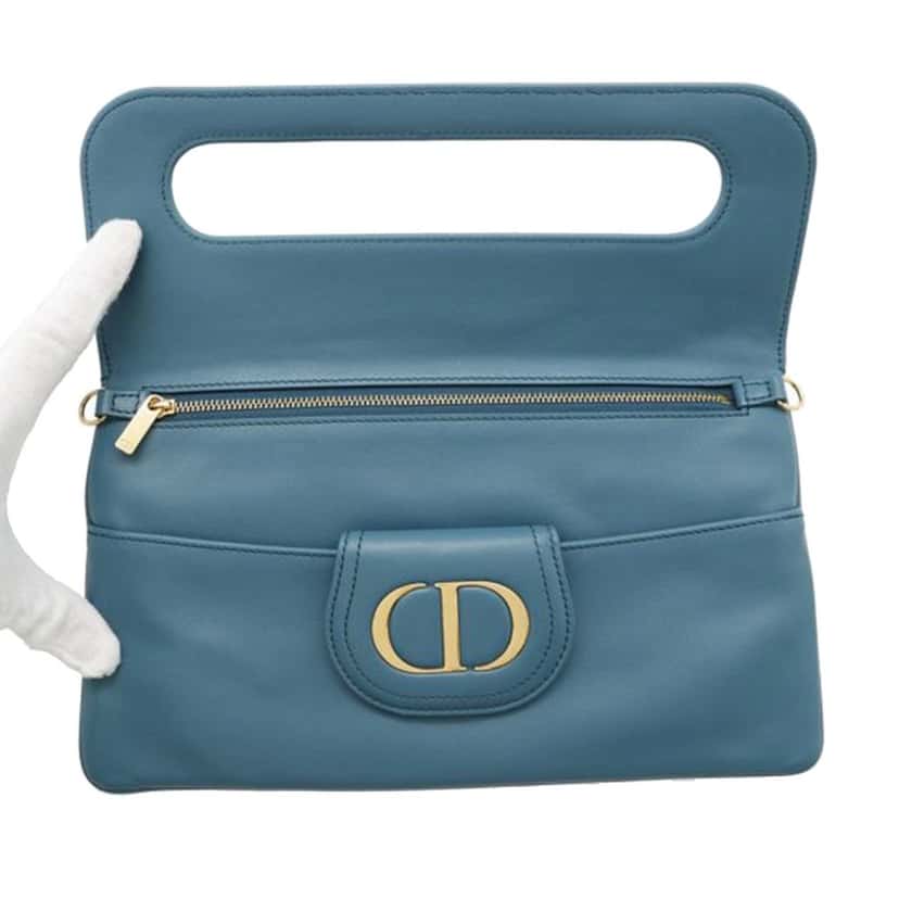 Dior Medium Calfskin DiorDouble Chain Bag Blue Leather Good condition - Box View