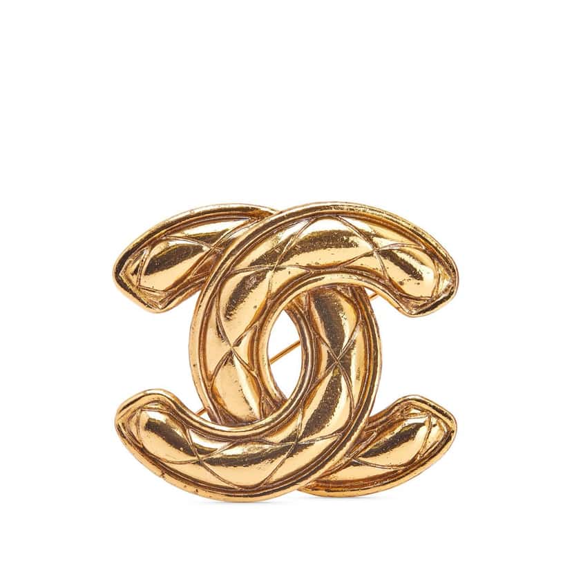 Chanel Gold Plated CC Quilted Brooch Gold Metal Good condition - Front View