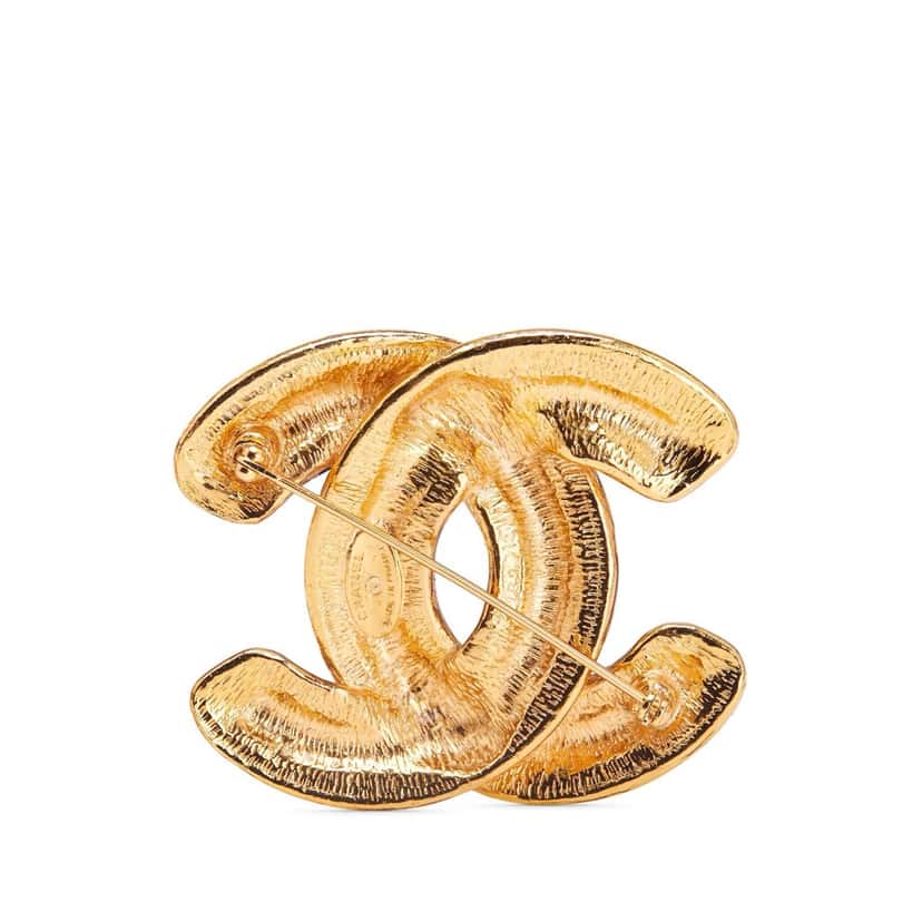 Chanel Gold Plated CC Quilted Brooch Gold Metal Good condition - Back View