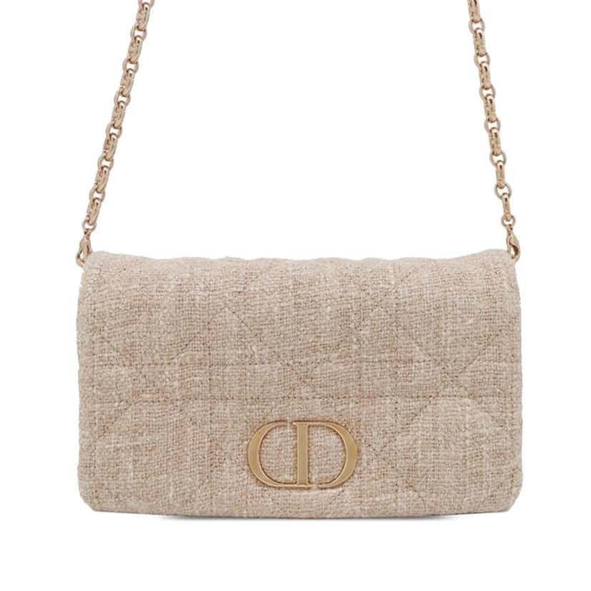 Dior Small Tweed Macrocannage Caro Bag Pink Tweed Good condition - Front View