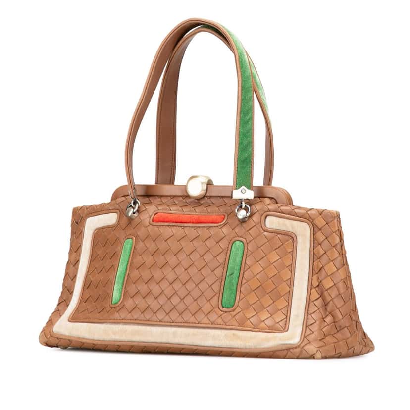 Bottega Veneta Velvet Trimmed Nappa Intrecciato Frame Bag Brown Leather Good condition - Back View