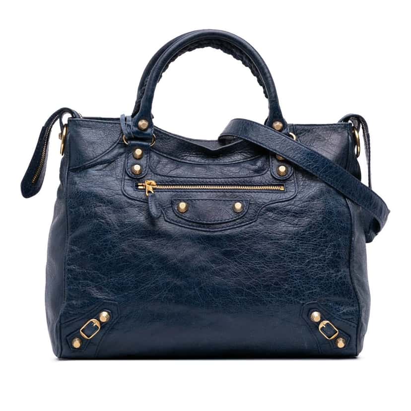 Balenciaga Lambskin Motocross Giant 12 Velo Satchel Blue Leather Good condition - Front View