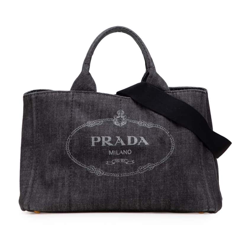 Prada Denim Canapa Logo Satchel Grey Denim Good condition - Front View