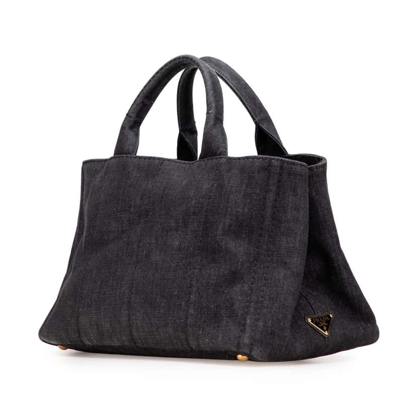 Prada Denim Canapa Logo Satchel Grey Denim Good condition - Back View
