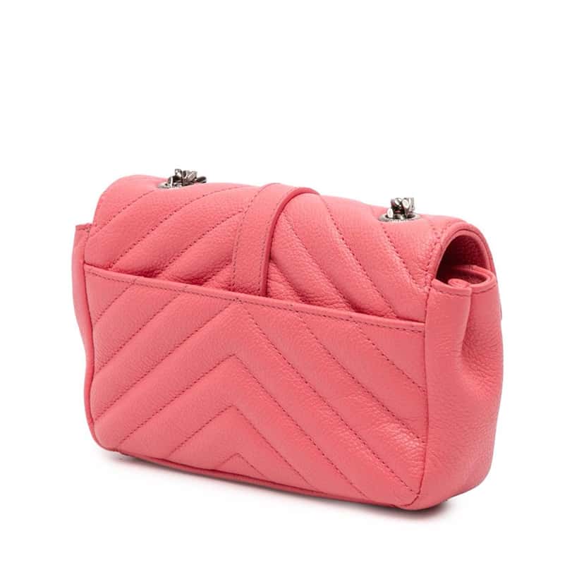 Saint Laurent Baby Grained Calfskin Chevron Classic Monogram Chain Bag Pink Leather Good condition - Back View
