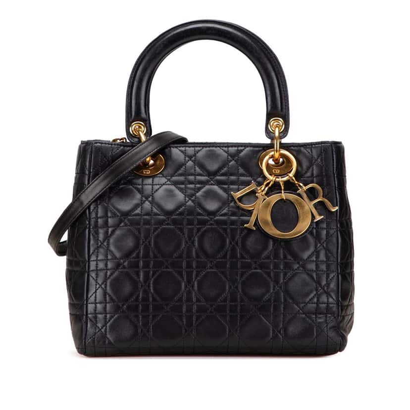 Dior Medium Lambskin Cannage Lady Dior Black Leather Good condition - Front View