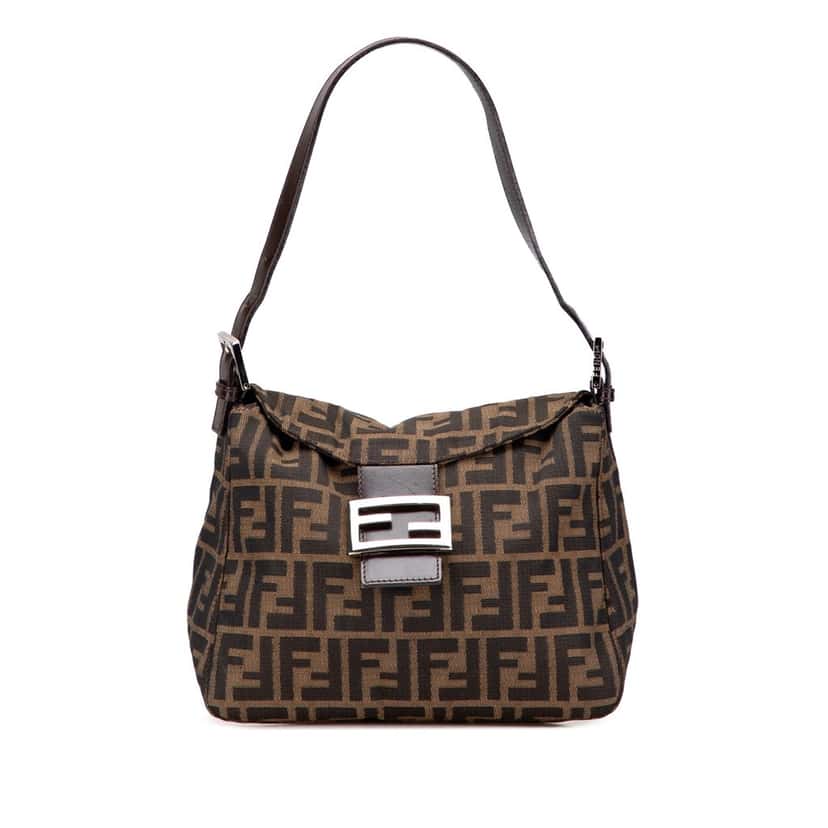 Fendi Zucca Canvas Double Flap Shoulder Bag Brown Canvas Good condition - Front View