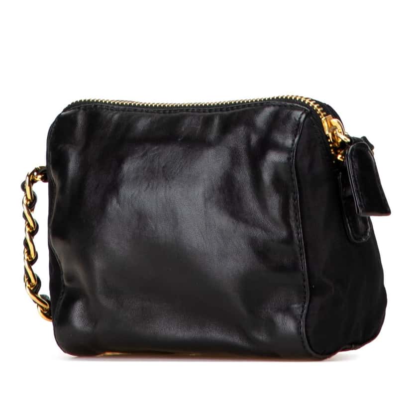 Prada Tessuto Trimmed Nappa Chain Crossbody Black Leather Good condition - Back View