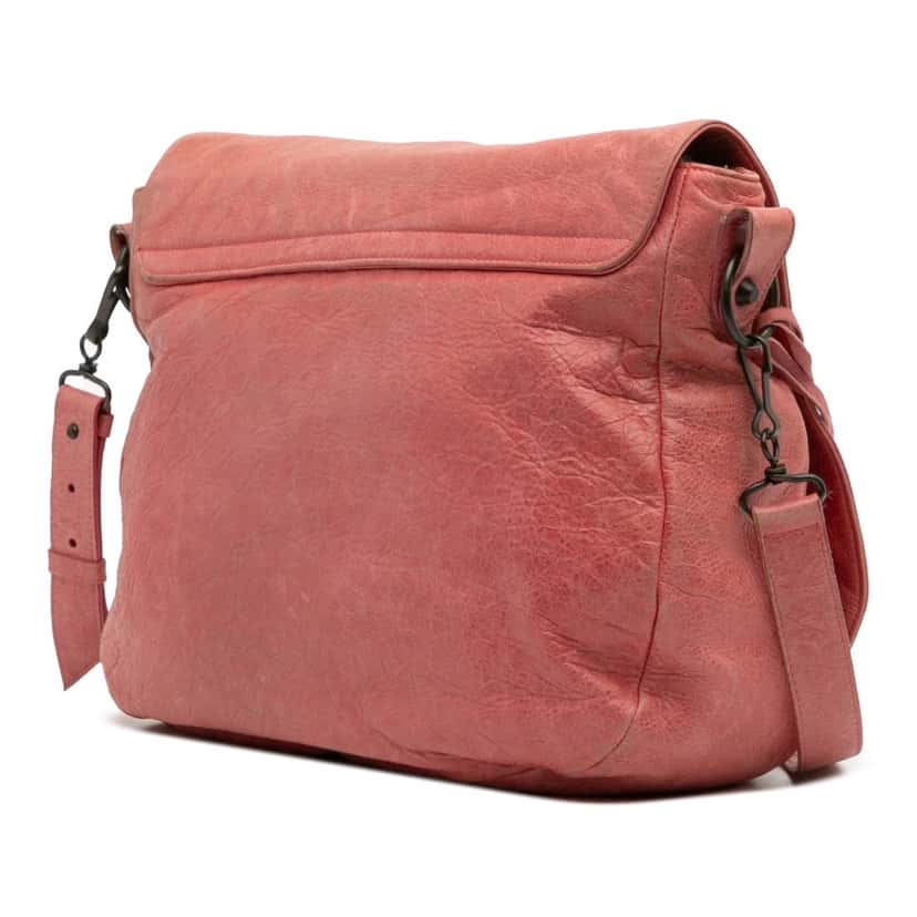 Balenciaga Lambskin Motocross Classic Folk Messenger Bag Pink Leather Good condition - Back View