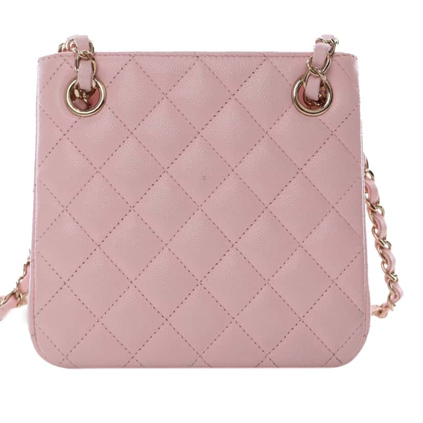 Chanel Mini Quilted Caviar Bucket Bag Pink Leather Good condition - Inside View