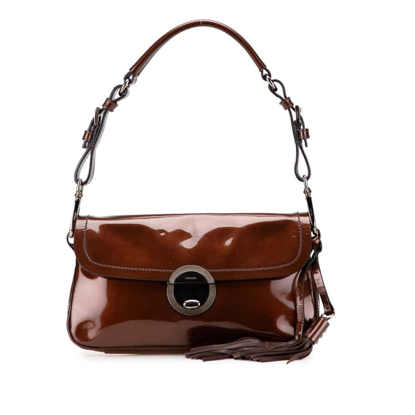 Prada Patent Tassel Shoulder Bag Brown Leather Good condition - Front View