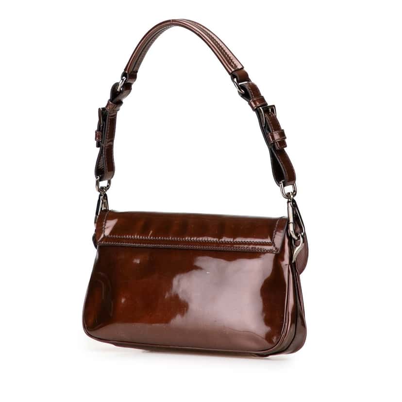 Prada Patent Tassel Shoulder Bag Brown Leather Good condition - Back View