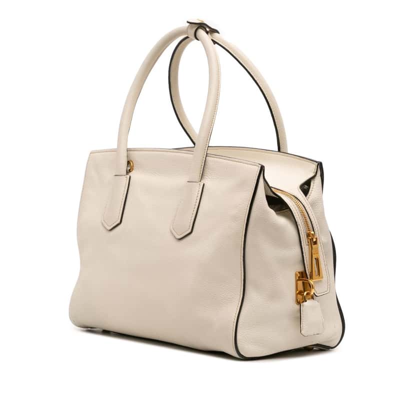 Prada Vitello Daino Zip Top Satchel White Leather Fair condition - Back View