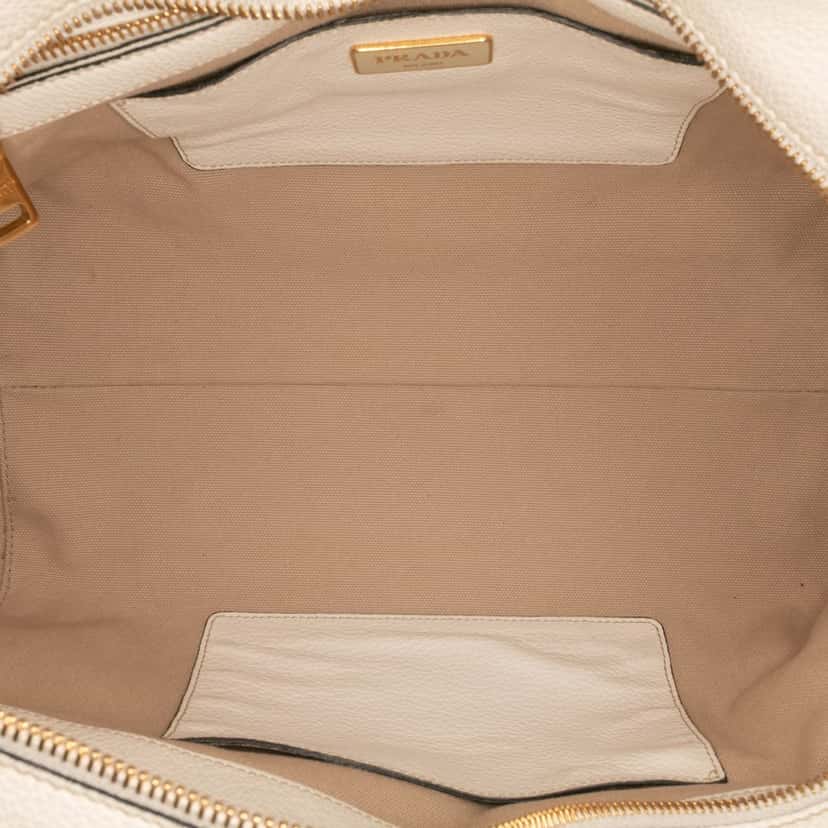 Prada Vitello Daino Zip Top Satchel White Leather Fair condition - Model View