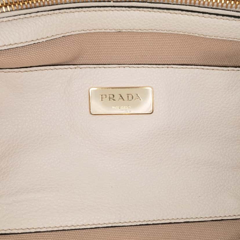Prada Vitello Daino Zip Top Satchel White Leather Fair condition - Box View