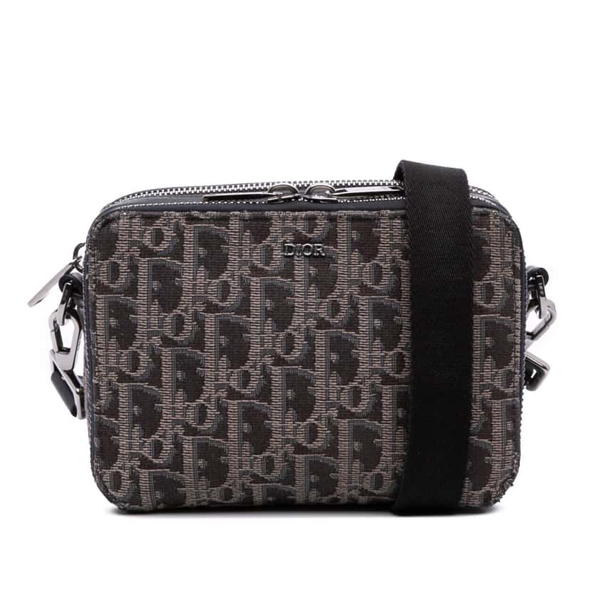 Dior Oblique Canvas Zipped Pouch with Strap Black Canvas Good condition - Front View
