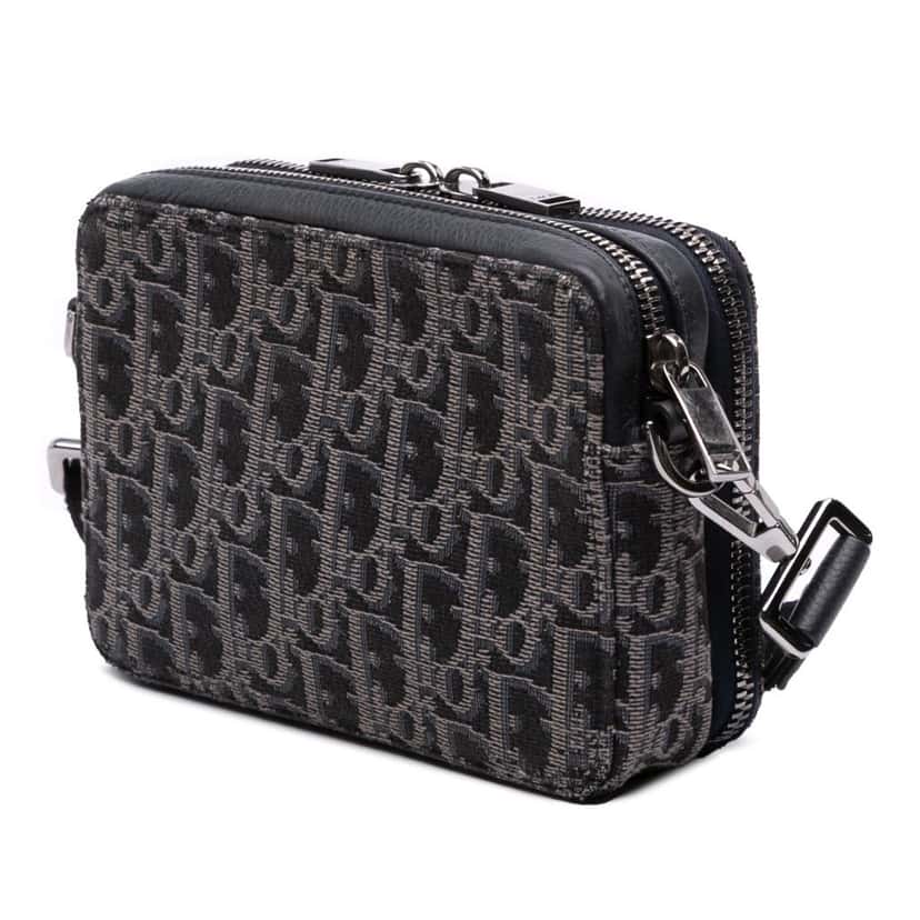 Dior Oblique Canvas Zipped Pouch with Strap Black Canvas Good condition - Back View