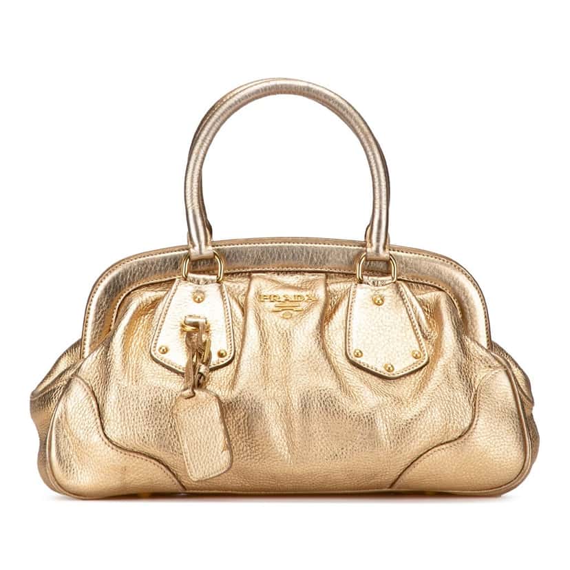 Prada Metallic Vitello Daino Frame Handbag Gold Leather Good condition - Front View