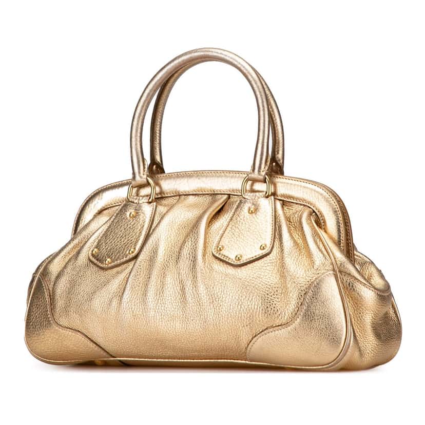 Prada Metallic Vitello Daino Frame Handbag Gold Leather Good condition - Back View