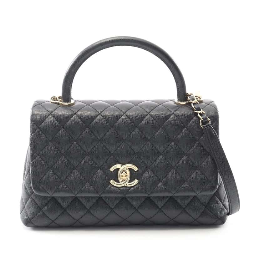 Chanel Small Caviar Coco Top Handle Bag Black Leather Good condition - Front View