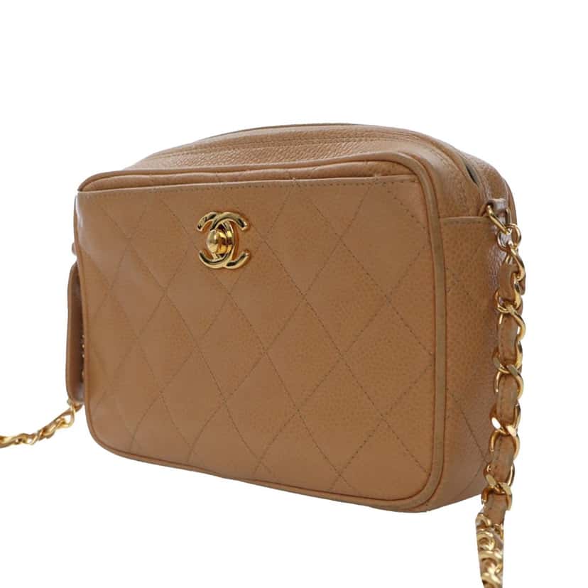 Chanel CC Quilted Caviar Camera Bag Brown Leather Good condition - Back View