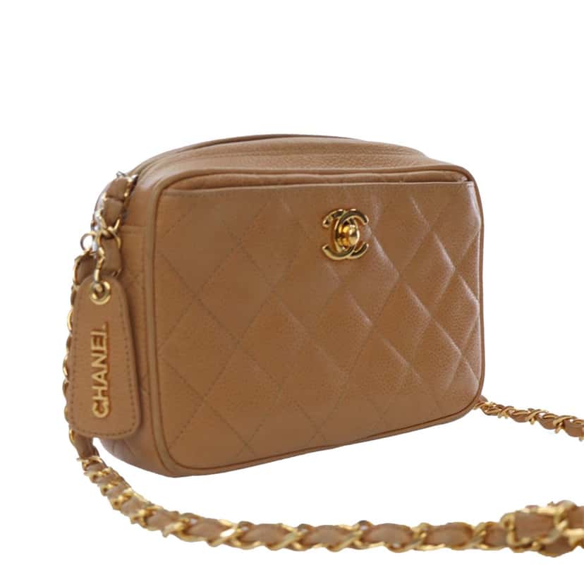 Chanel CC Quilted Caviar Camera Bag Brown Leather Good condition - Inside View