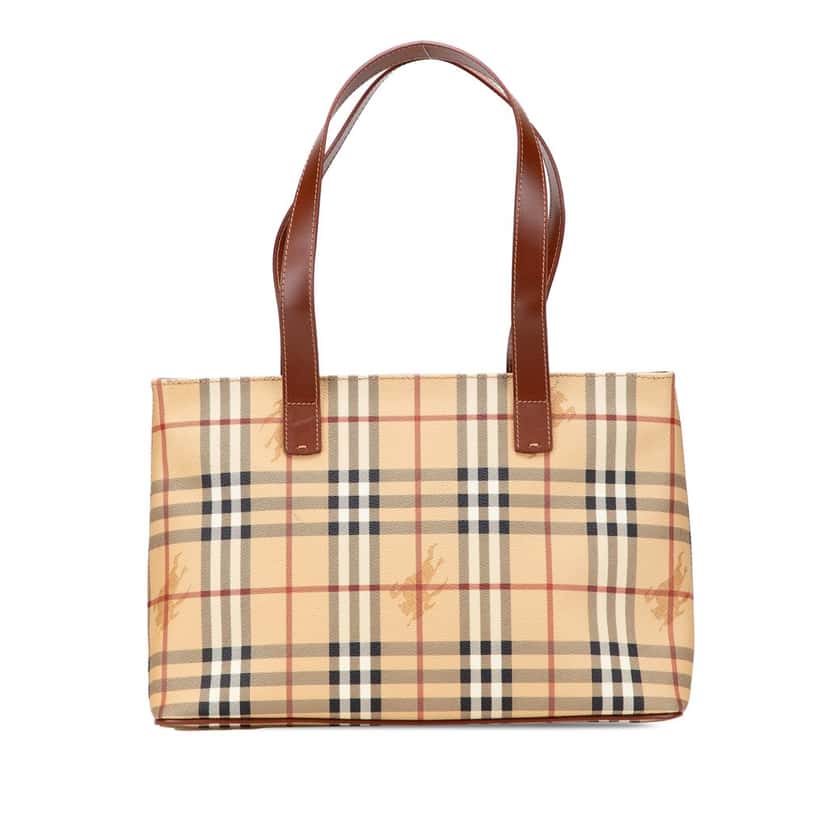 Burberry Haymarket Check Coated Canvas Tote Brown Canvas Good condition - Front View