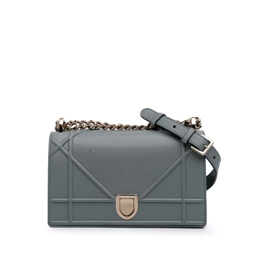 Dior Small Grained Calfskin Diorama Flap Grey Leather Good condition - Front View