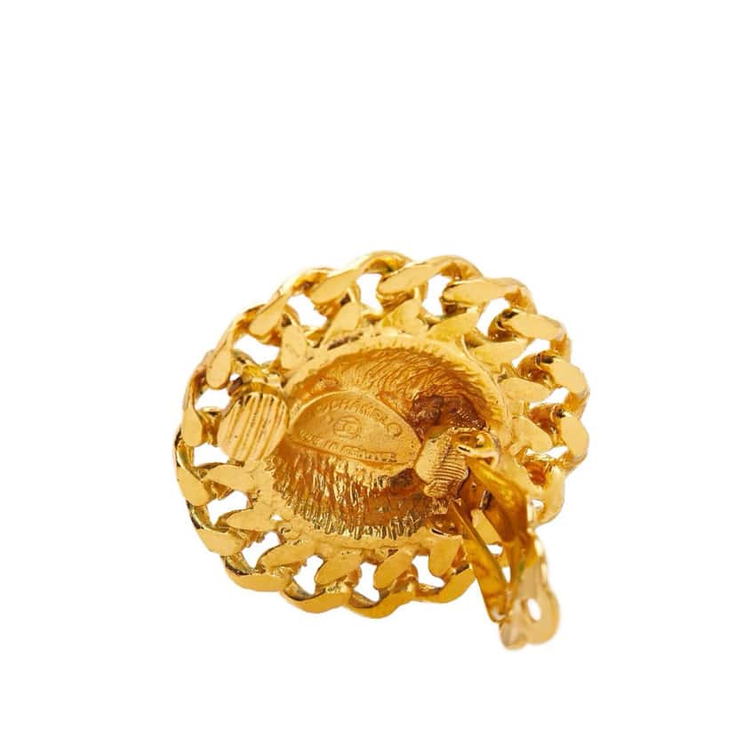 Chanel Gold Plated Quilted Chain Clip On Earrings Gold Metal Good condition - Inside View