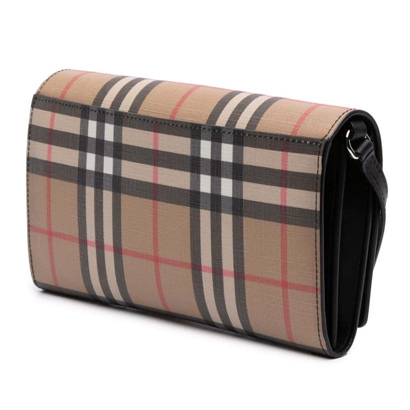 Burberry House Check Coated Canvas Wallet on Strap Brown Canvas Good condition - Back View