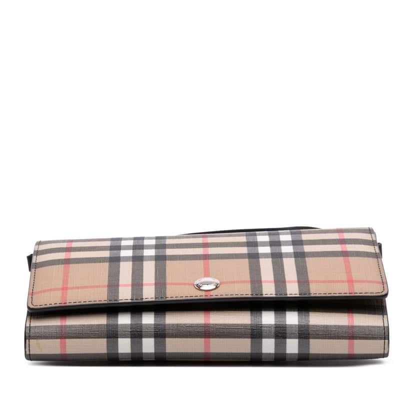 Burberry House Check Coated Canvas Wallet on Strap Brown Canvas Good condition - Inside View