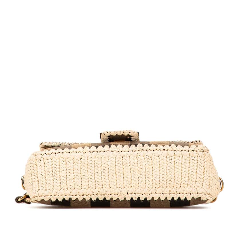 Fendi Pequin Gingham Canvas And Raffia Baguette Satchel Brown Canvas Good condition - Inside View