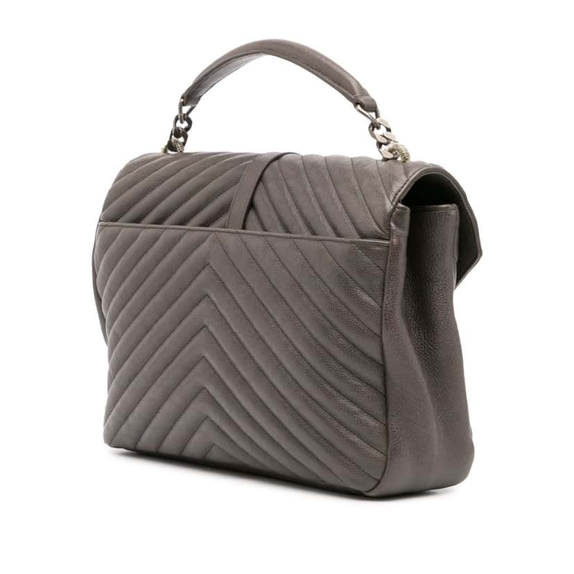 Saint Laurent Large Chevron Sheepskin Monogram College Bag Grey Leather Good condition - Back View