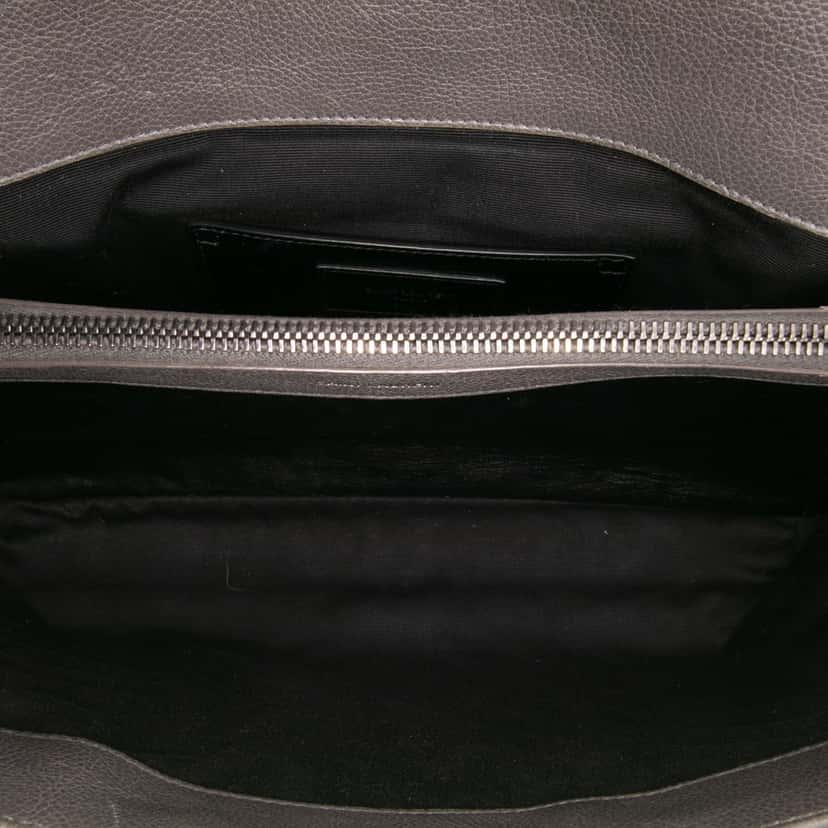 Saint Laurent Large Chevron Sheepskin Monogram College Bag Grey Leather Good condition - Model View