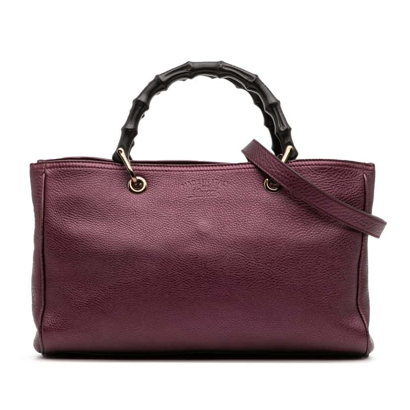 Gucci Medium Calfskin Bamboo Shopper Satchel Purple Leather Good condition - Front View