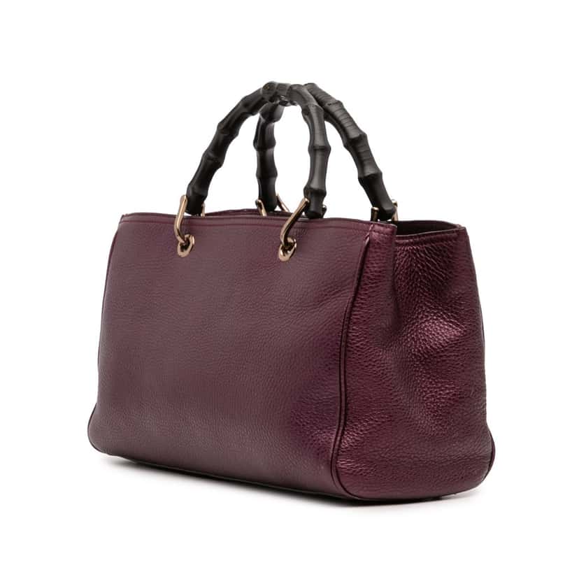 Gucci Medium Calfskin Bamboo Shopper Satchel Purple Leather Good condition - Back View
