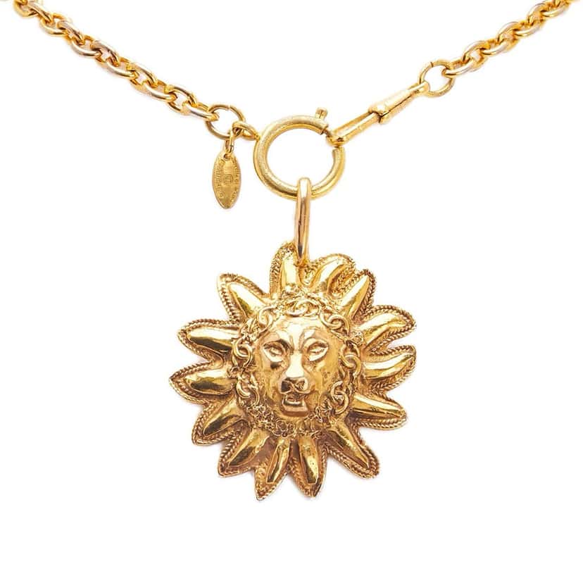 Chanel Gold Plated Leo Lion Sun Medallion Necklace Gold Metal Good condition - Front View