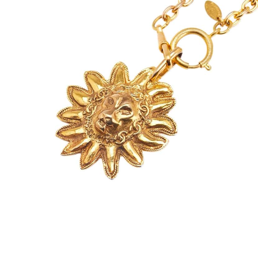 Chanel Gold Plated Leo Lion Sun Medallion Necklace Gold Metal Good condition - Back View