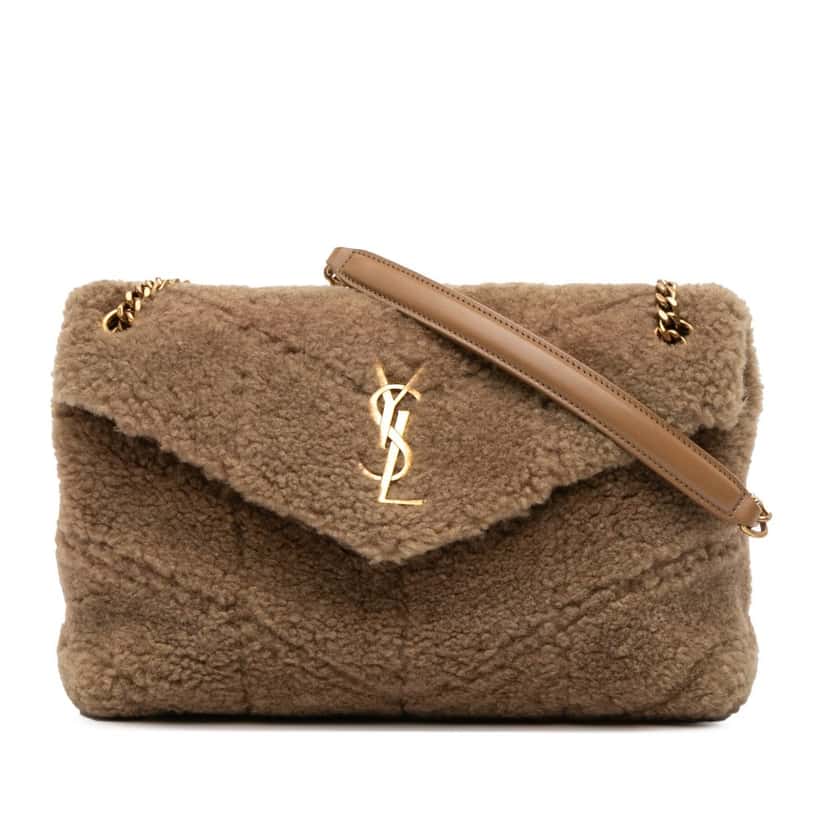 Saint Laurent Small Shearling Loulou Puffer Shoulder Bag Brown Good condition - Front View