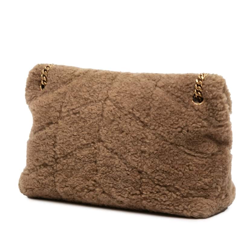 Saint Laurent Small Shearling Loulou Puffer Shoulder Bag Brown Good condition - Back View