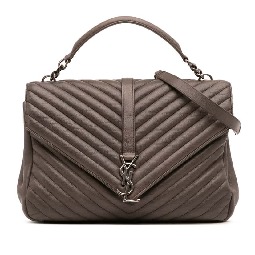 Saint Laurent Large Chevron Sheepskin Monogram College Bag Grey Leather Fair condition - Front View
