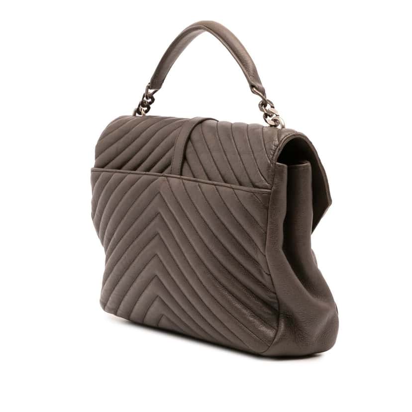 Saint Laurent Large Chevron Sheepskin Monogram College Bag Grey Leather Fair condition - Back View