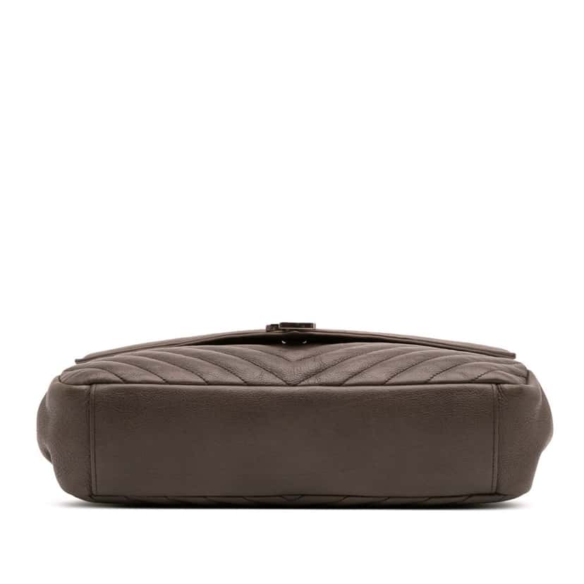 Saint Laurent Large Chevron Sheepskin Monogram College Bag Grey Leather Fair condition - Inside View
