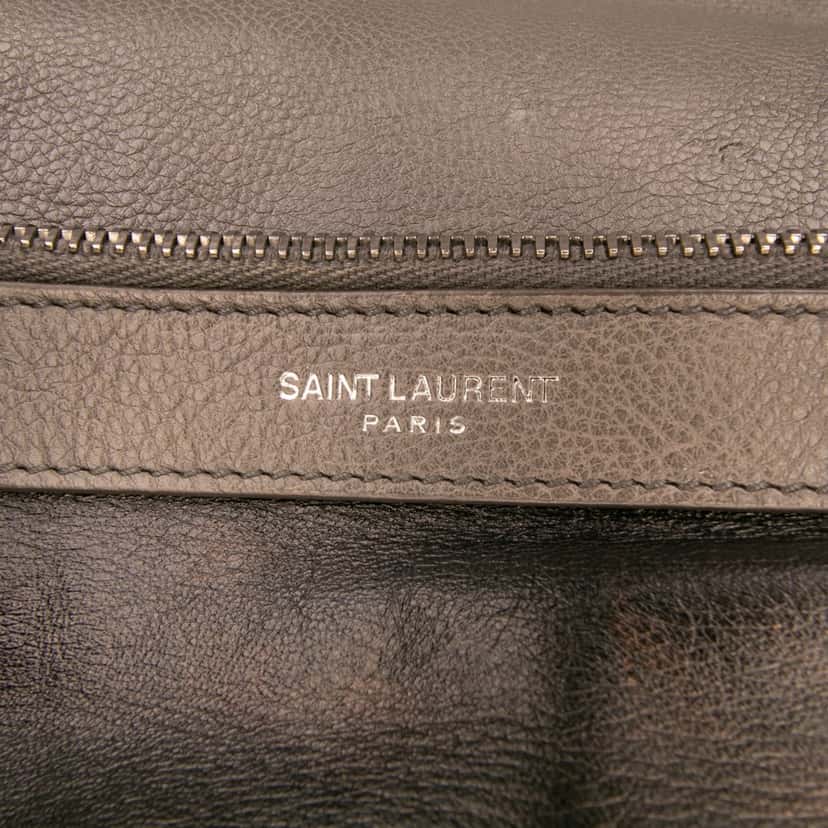 Saint Laurent Large Chevron Sheepskin Monogram College Bag Grey Leather Fair condition - Box View