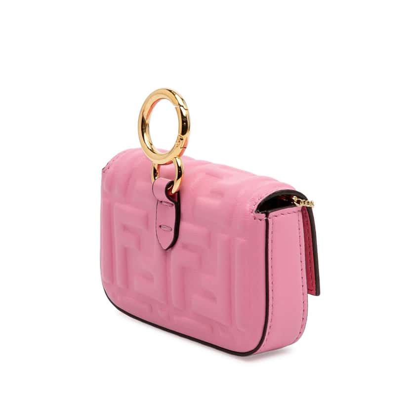 Fendi Nano Zucca Embossed Leather Baguette Charm Pink Leather Good condition - Back View